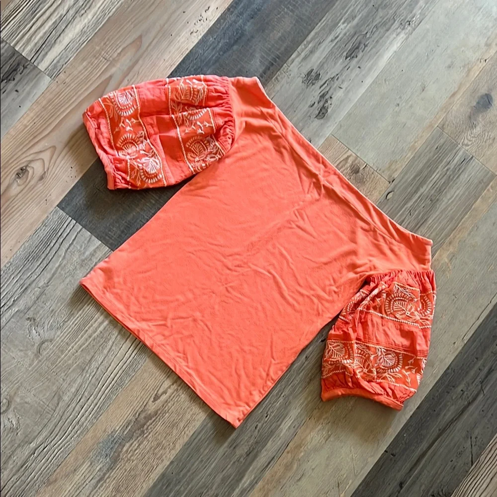 Free People Women's Embroidered Puff Sleeve Top in Orange Size: Small (S)